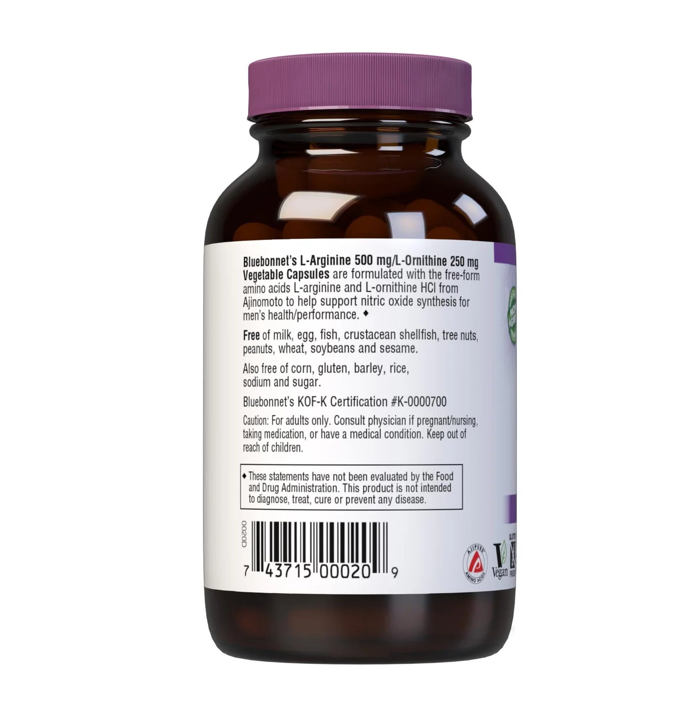 Bluebonnet, L-Arginine L-Ornithine 500 mg/250 mg